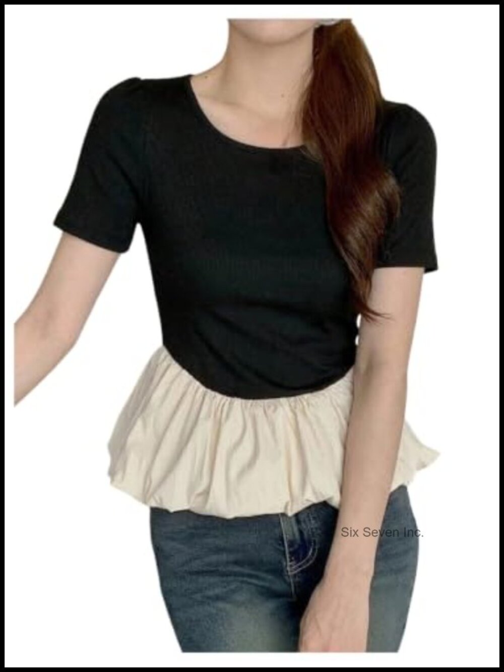 Peplum T-Shirt Crew Neck Short Sleeve Bubble Hem Ruffle Top